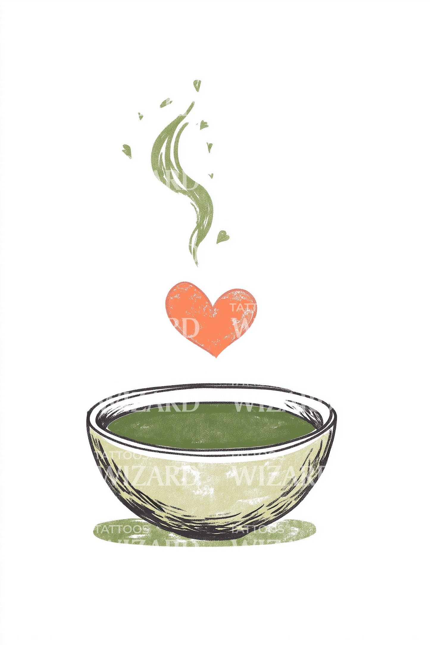 Design tetování Matcha Heart Steam