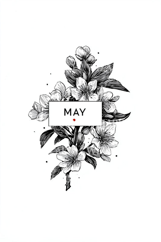 May Berry Branch Script Tattoo Illustration