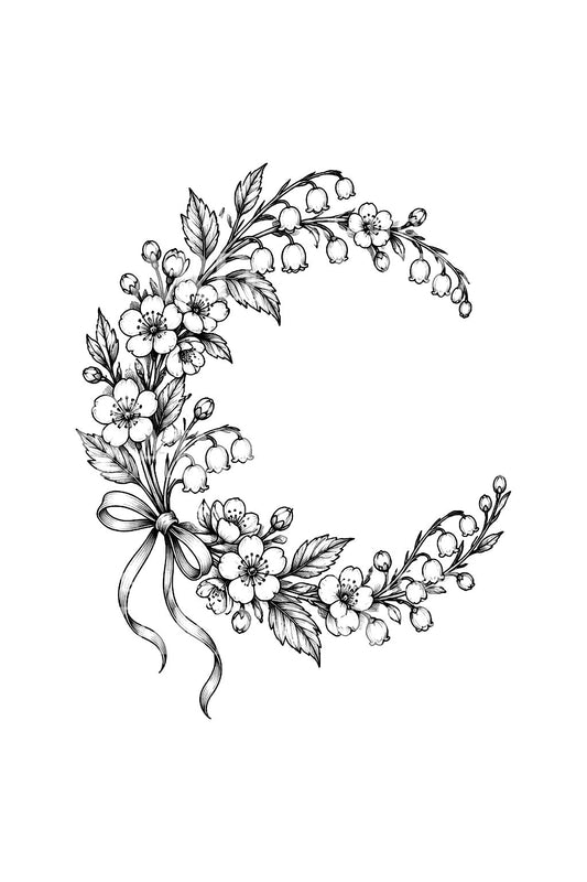 May Birth Flower Crescent Garland Tattoo Idea