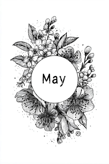 May Botanical Circle Frame Tattoo Design