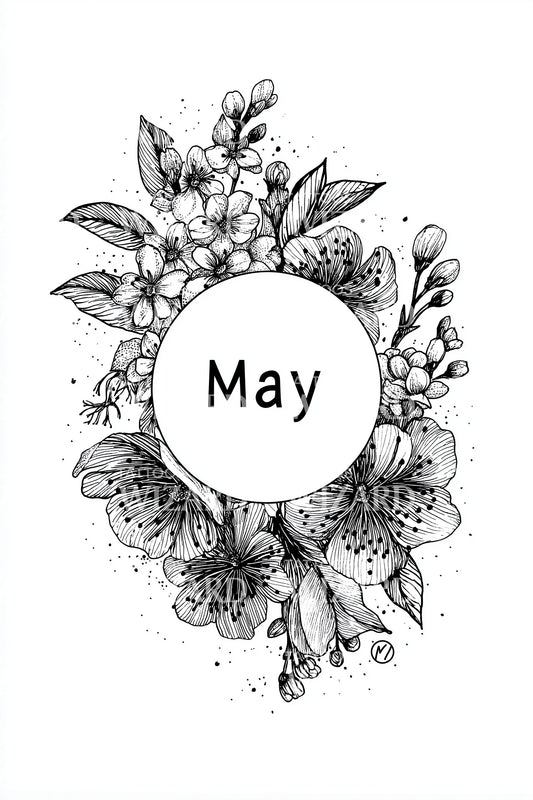May Botanical Circle Frame Tattoo Design