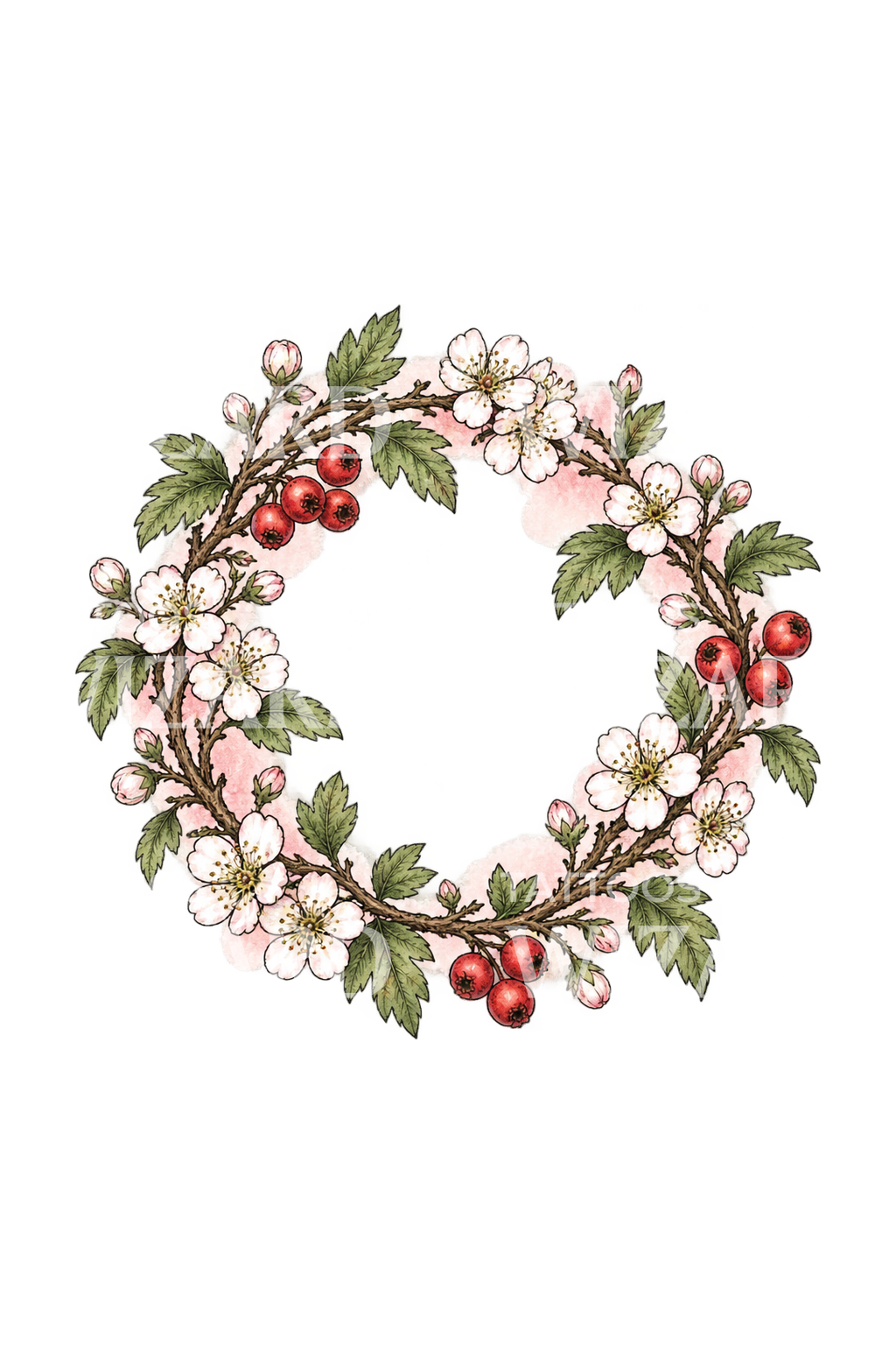 May Day Hawthorn Blossom Garland Tattoo Design