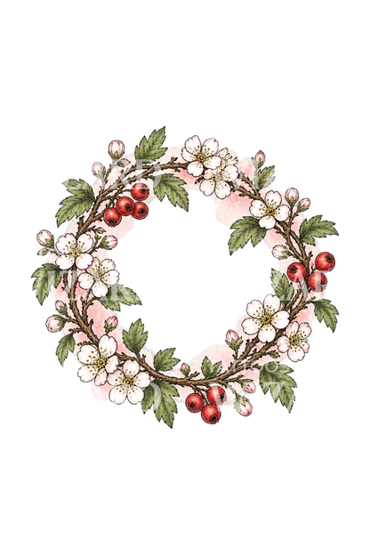 May Day Hawthorn Blossom Garland Tattoo Design