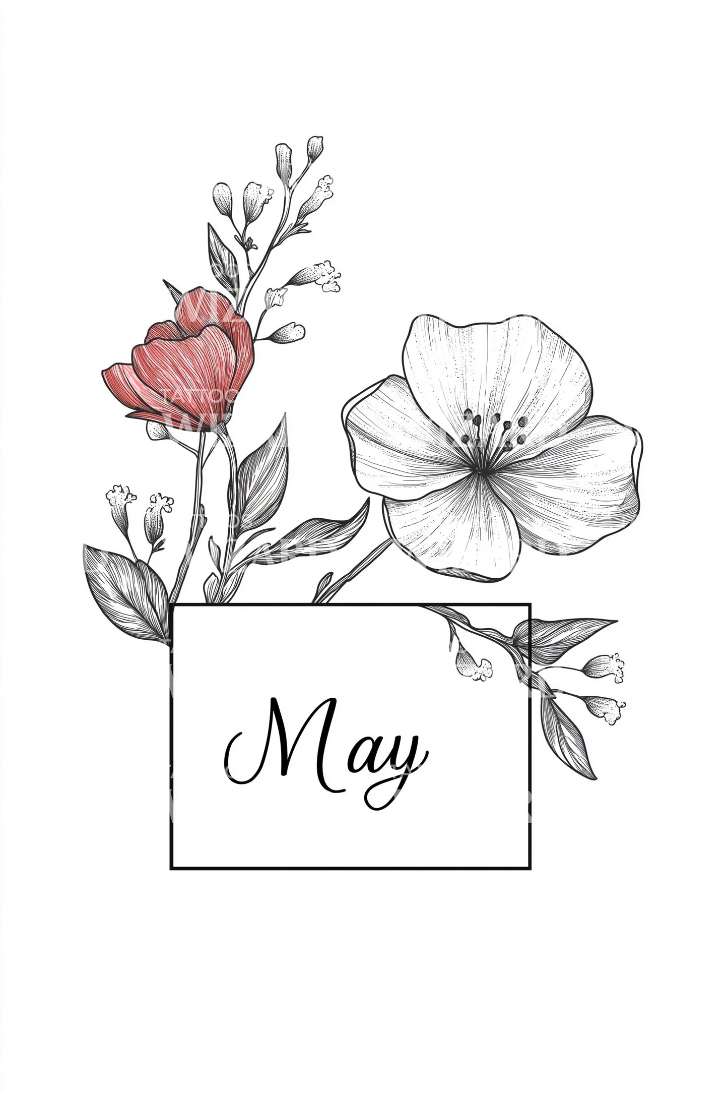 May Delicate Flower Lettering Tattoo Idea