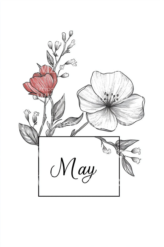 May Delicate Flower Lettering Tattoo Idea