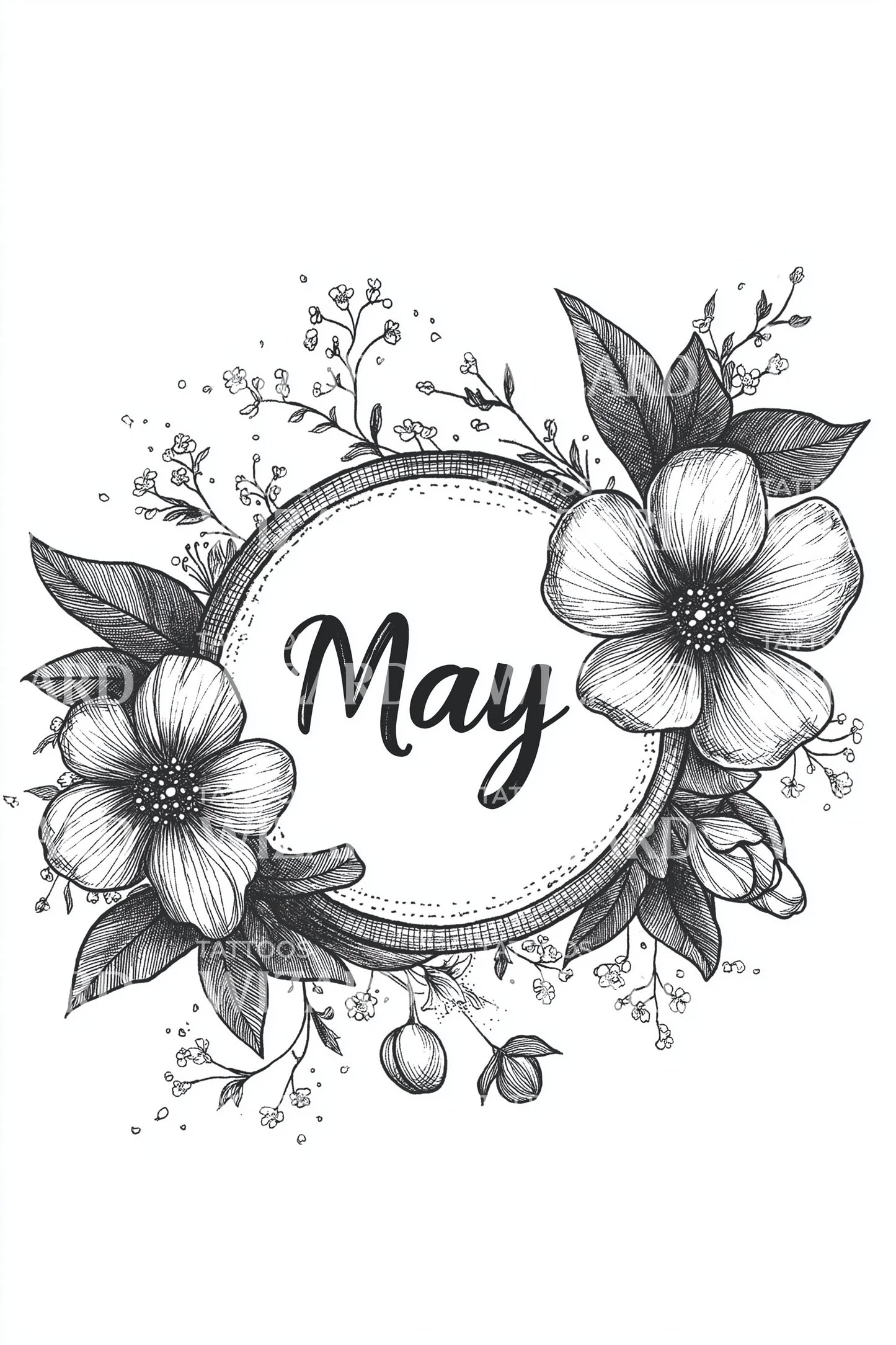 May Floral Wreath Calligraphy Tattoo Design