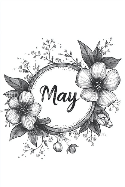 May Floral Wreath Calligraphy Tattoo Design