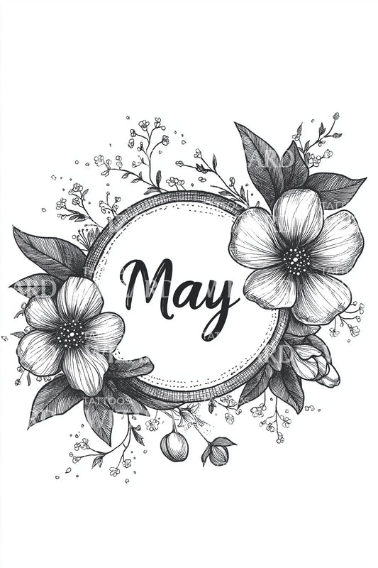 May Floral Wreath Calligraphy Tattoo Design