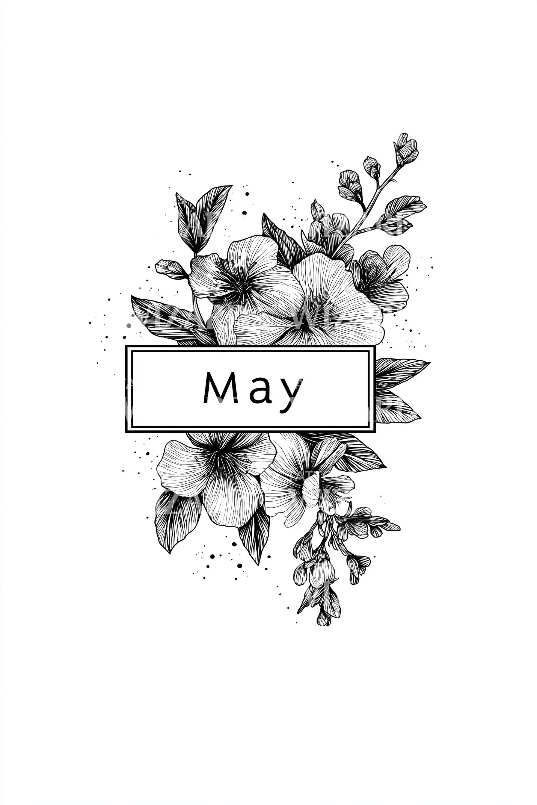 May Rustic Botanical Plaque Tattoo Design – Tattoos Wizard Designs