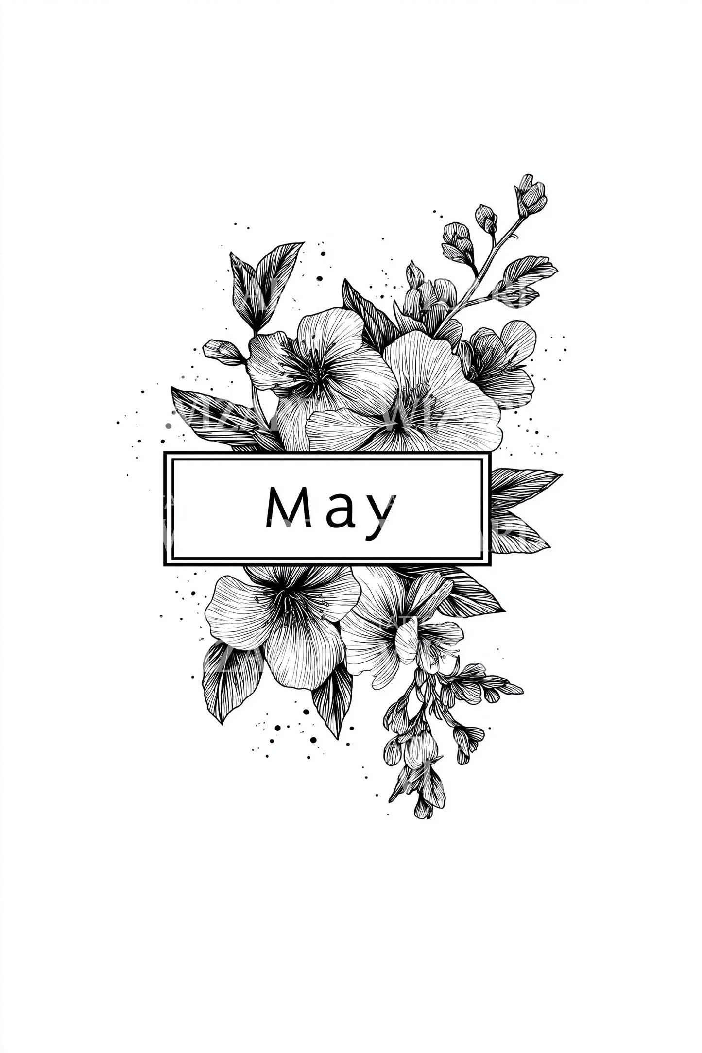 May Rustic Botanical Plaque Tattoo Design