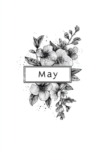 May Rustic Botanical Plaque Tattoo Design