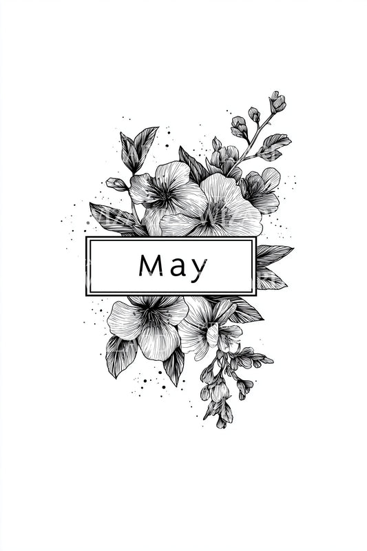 May Rustic Botanical Plaque Tattoo Design