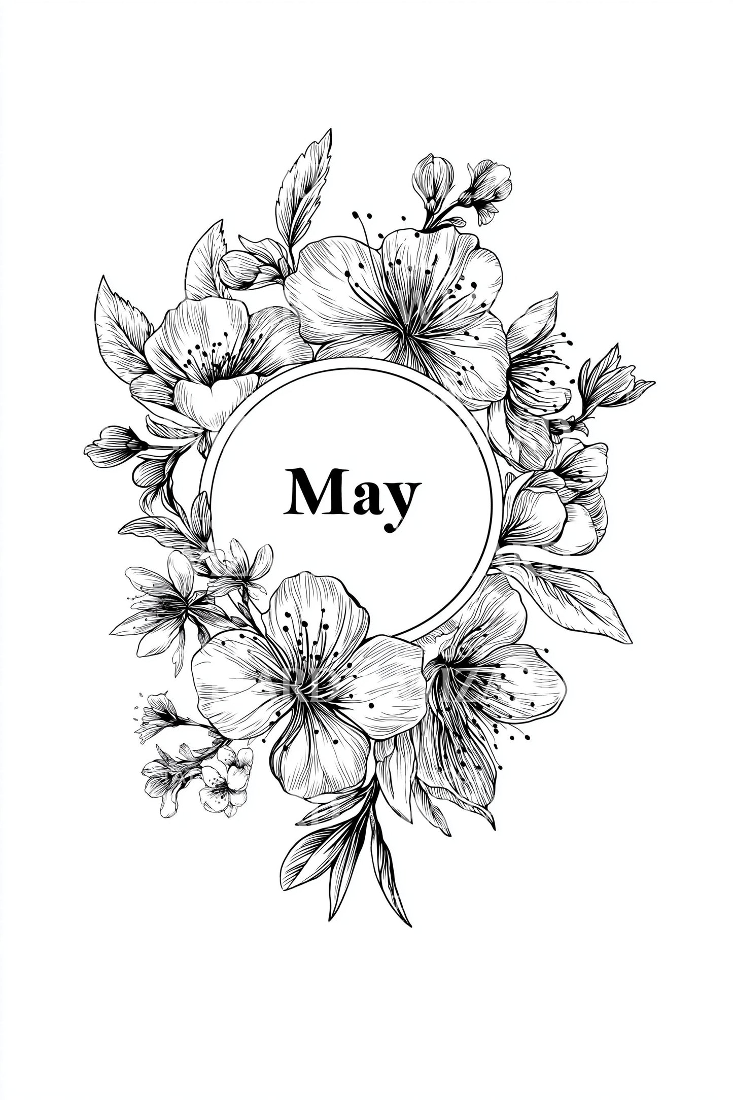 May Vintage Floral Medallion Tattoo Illustration