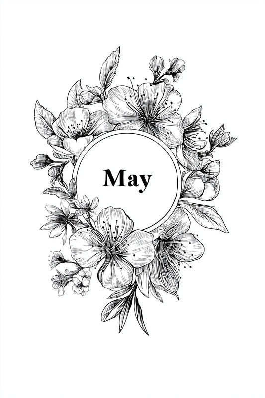 May Vintage Floral Medallion Tattoo Illustration