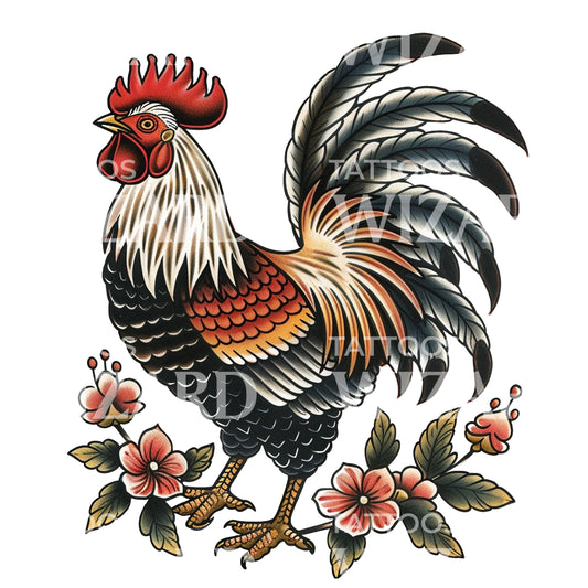 Rooster Old School Style Tattoo Design