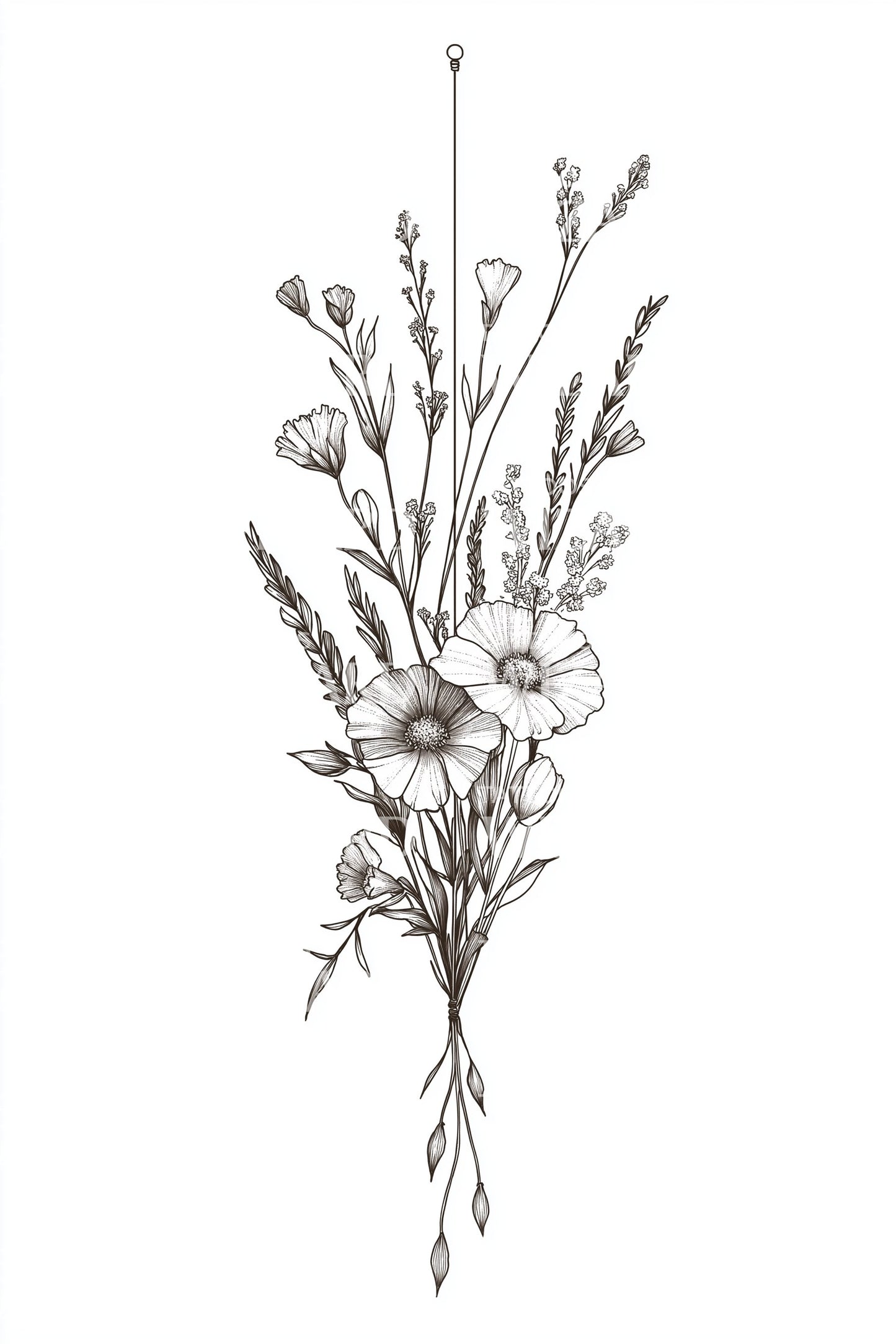 Meadow Bouquet Sketch Tattoo Design