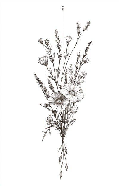 Meadow Bouquet Sketch Tattoo Design