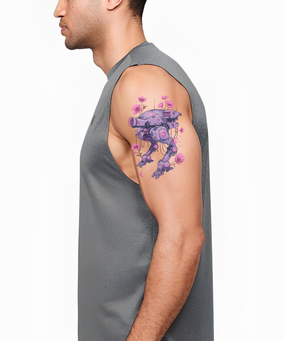 Cyber Mech Foxflower Tattoo Illustration