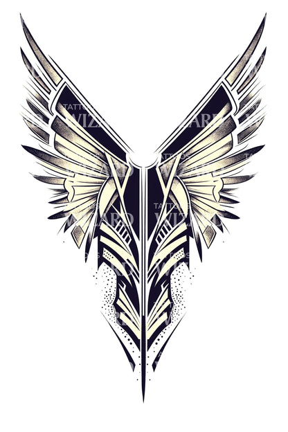 Mech Guardian Wing Mask Tattoo Design