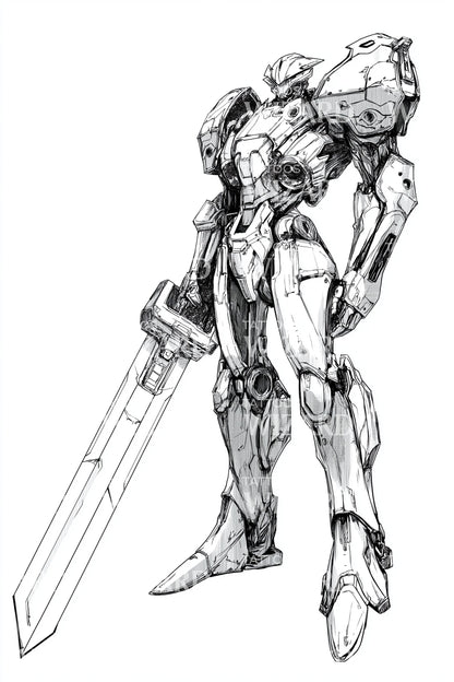 Mecha Schwert Wächter Tattoo Illustration