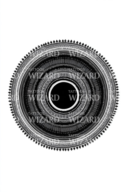 Mechanical Circle Mandala Tattoo Idea