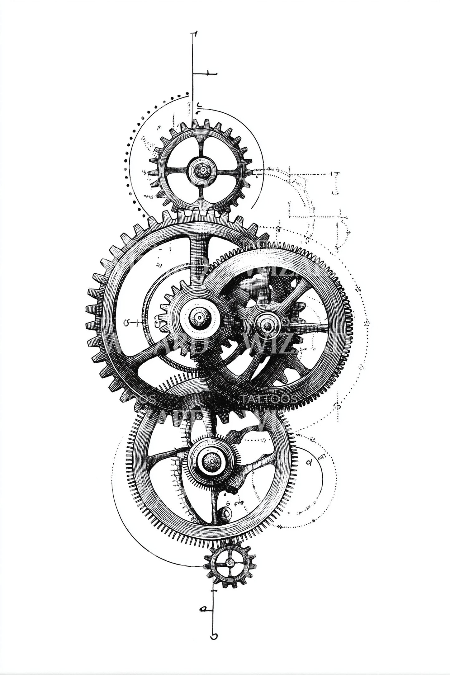 Mechanical Gears Cluster Tattoo Illustration