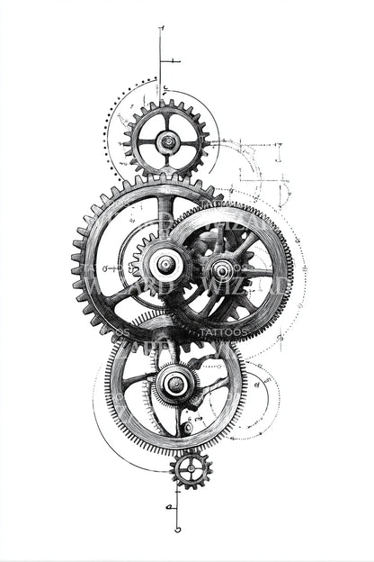 Mechanical Gears Cluster Tattoo Illustration
