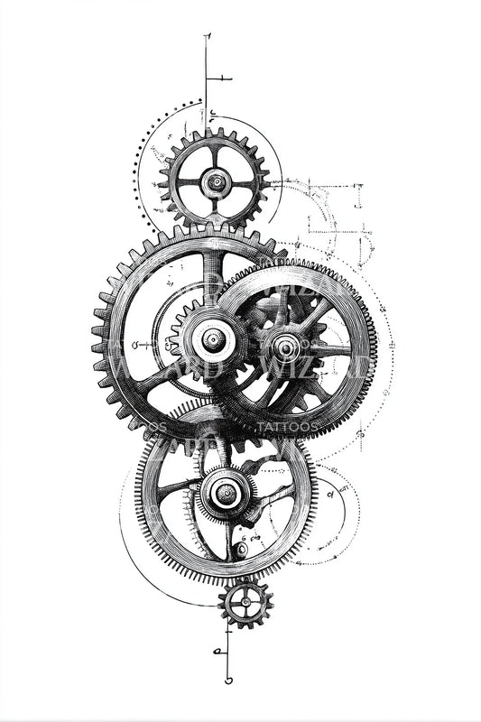 Mechanical Gears Cluster Tattoo Illustration