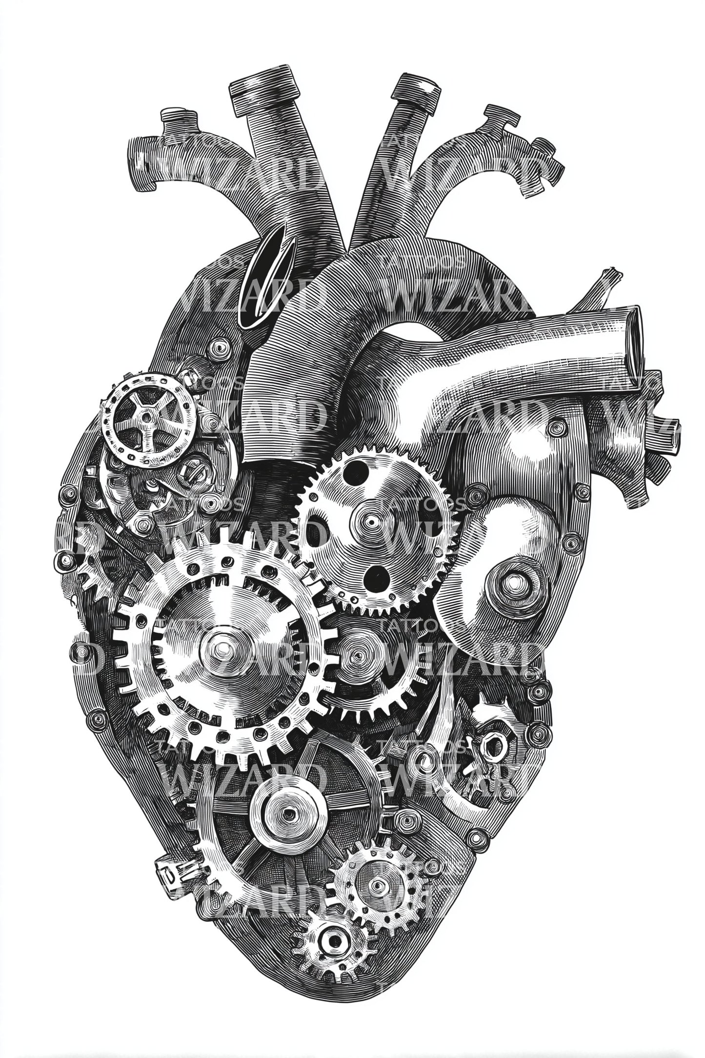Mechanical Heart Gears Tattoo Design