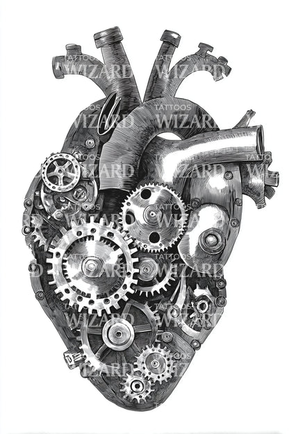 Mechanical Heart Gears Tattoo Design