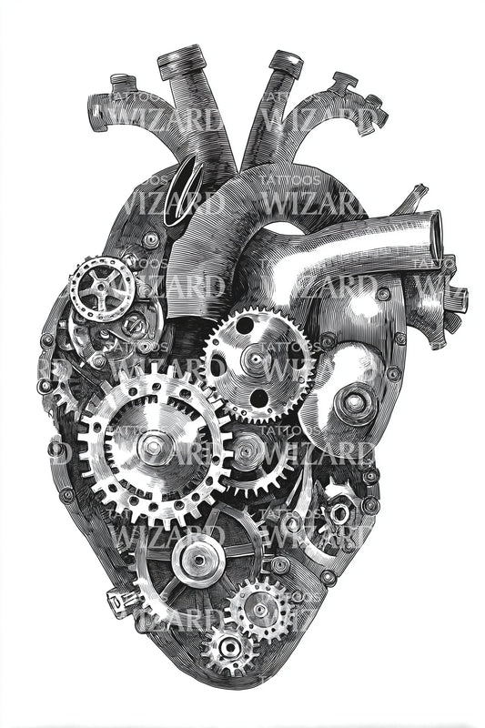 Mechanical Heart Gears Tattoo Design