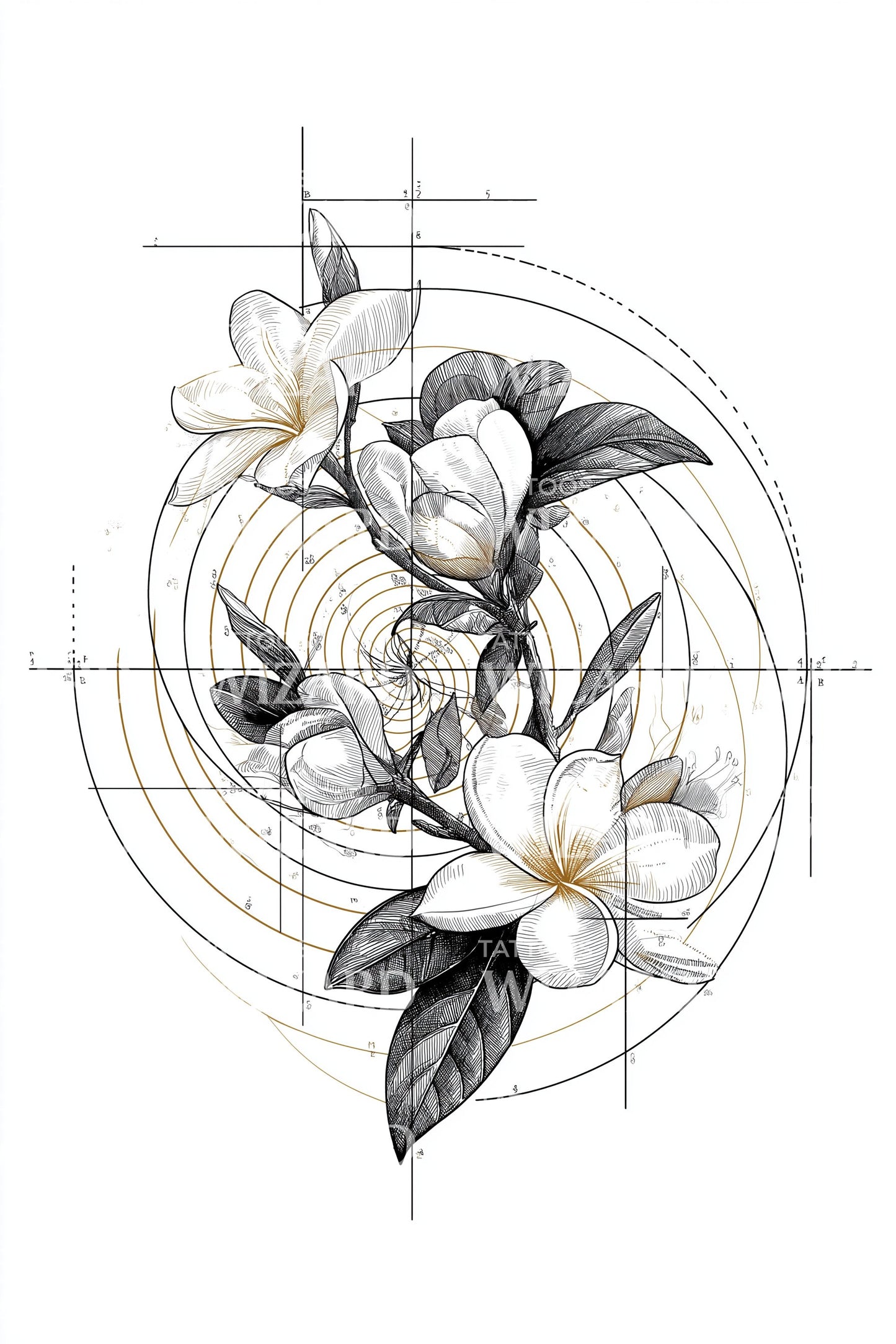 Mechanical Magnolia Sphere Tattoo Design