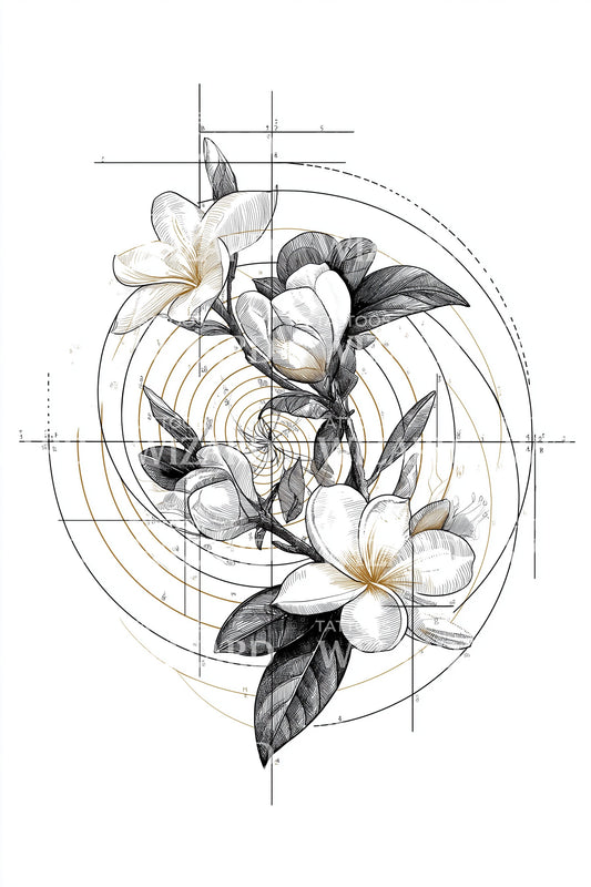Mechanical Magnolia Sphere Tattoo Design