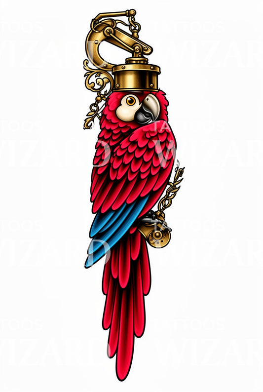 Tatueringsillustration av mekanisk papegoja