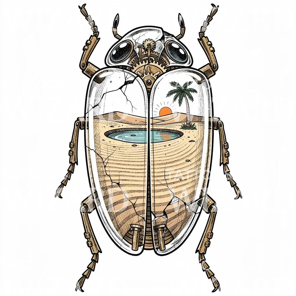 Mechanical Scarab Oasis Tattoo Design
