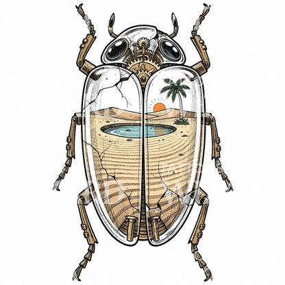 Mechanical Scarab Oasis Tattoo Design