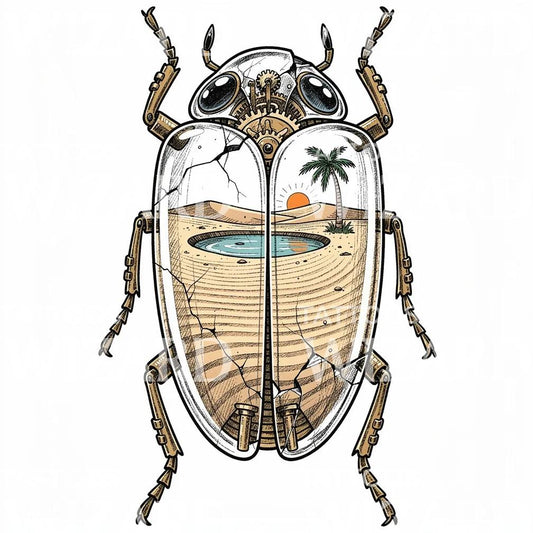 Mechanical Scarab Oasis Tattoo Design