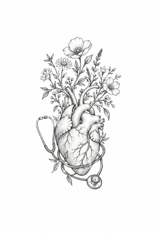 Medic Anatomical Heart Wildflowers Tattoo