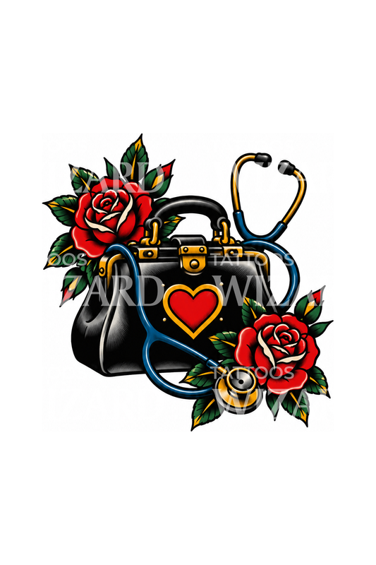 Medic Bag Heart Stethoscope and Roses Flash