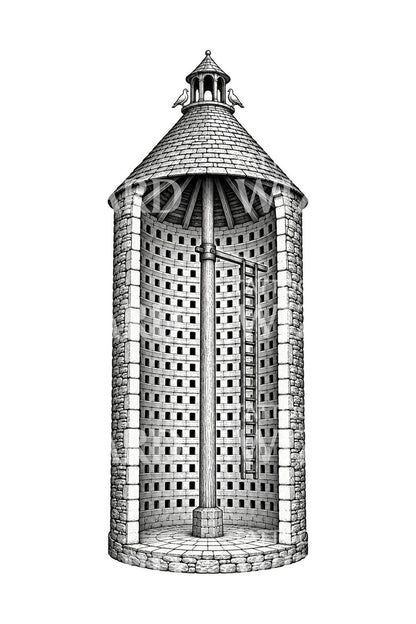 Illustration en coupe d’un pigeonnier médiéval