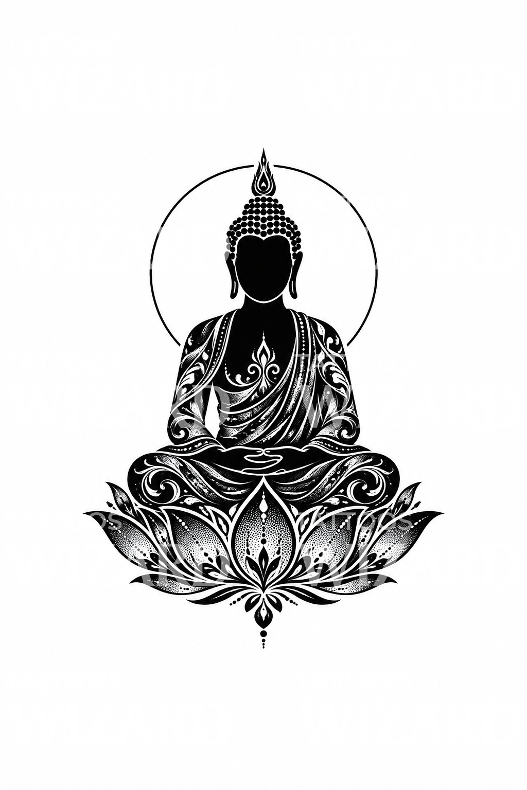 Boeddha in meditatie als lotus-silhouettattoo