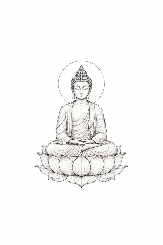 Tatueringsidé med mediterande Buddha på lotus