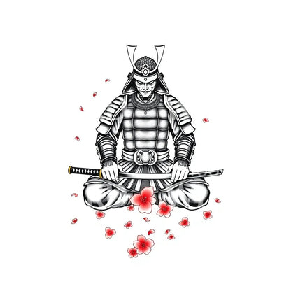 Meditating Samurai Sakura Tattoo Design