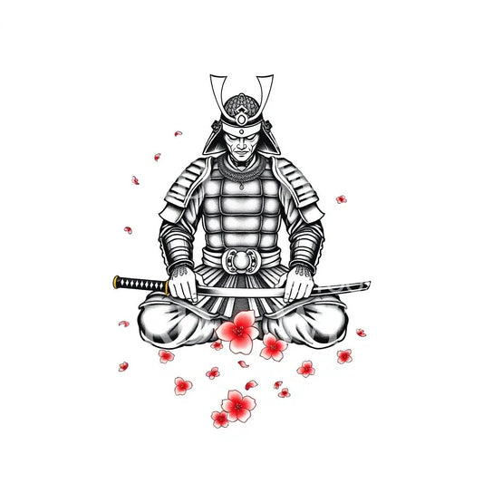 Meditating Samurai Sakura Tattoo Design