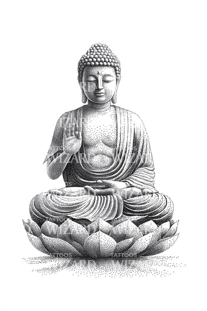 冥想佛陀莲花纹身插图