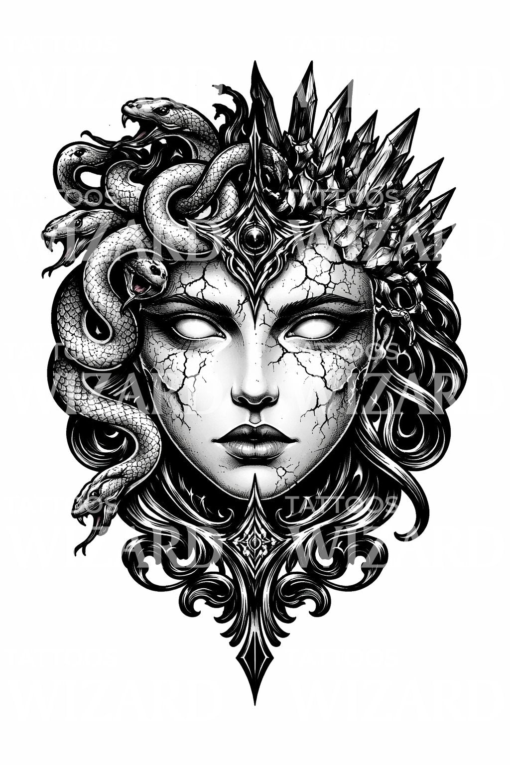 Medusa Crystal Crown Tattoo Design