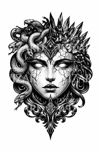 Medusa Crystal Crown Tattoo Design