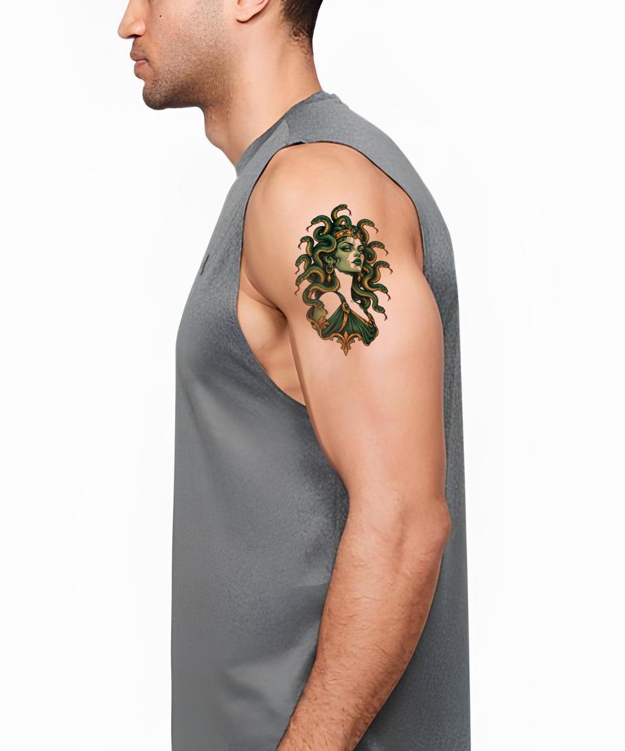 Medusa with Emerald Serpents Tattoo Design