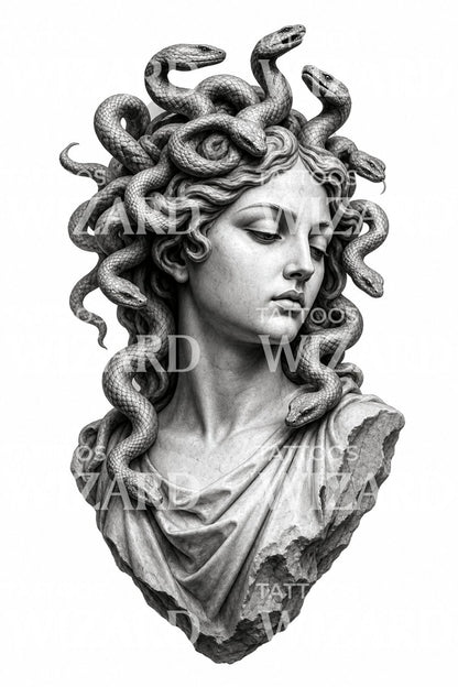 Medusa Marble Statue Tattoo Design