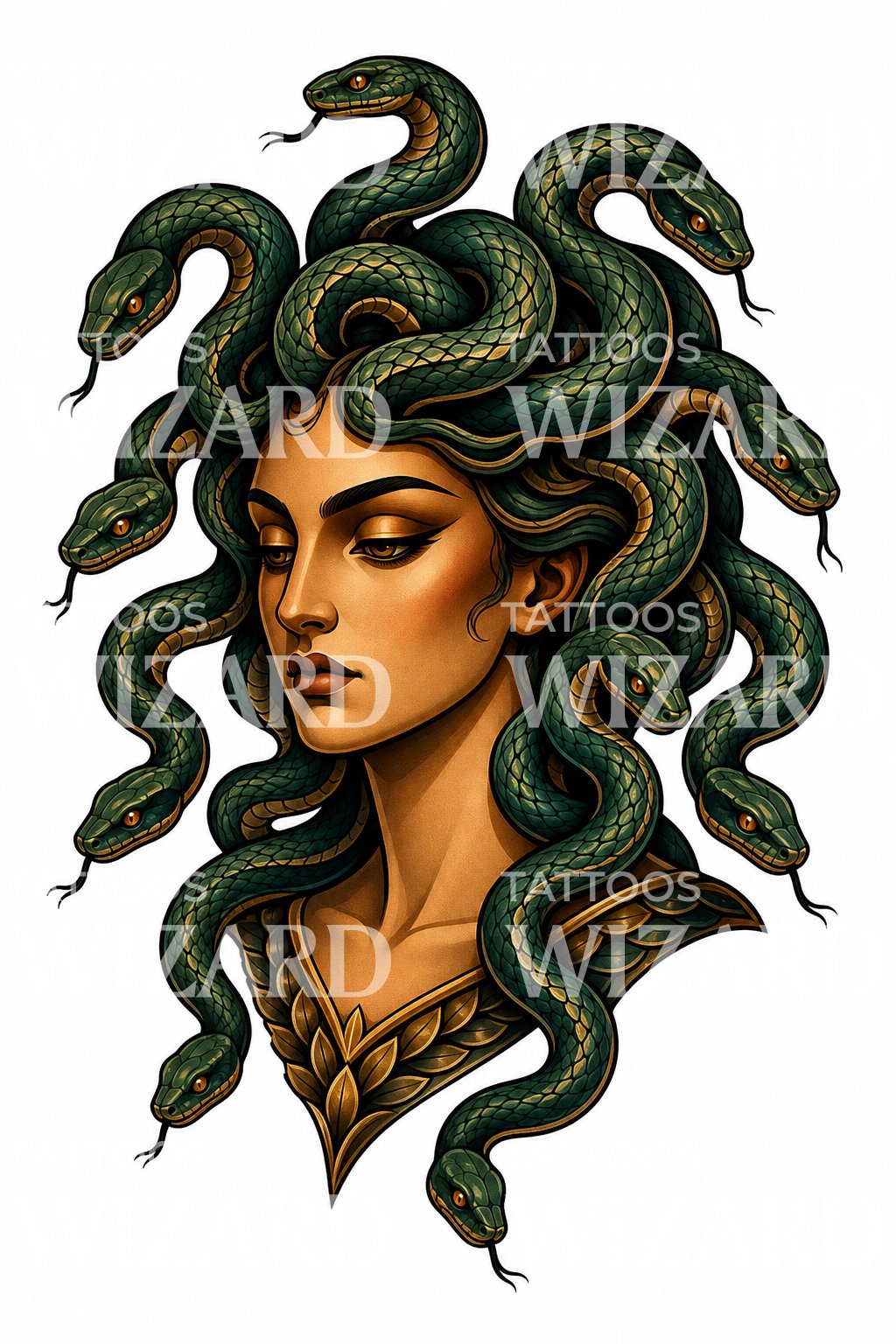 Medusa käärmekruunu tatuointisuunnitelma